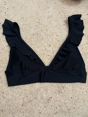 aerie Black Ruffle Triangle Bikini Top